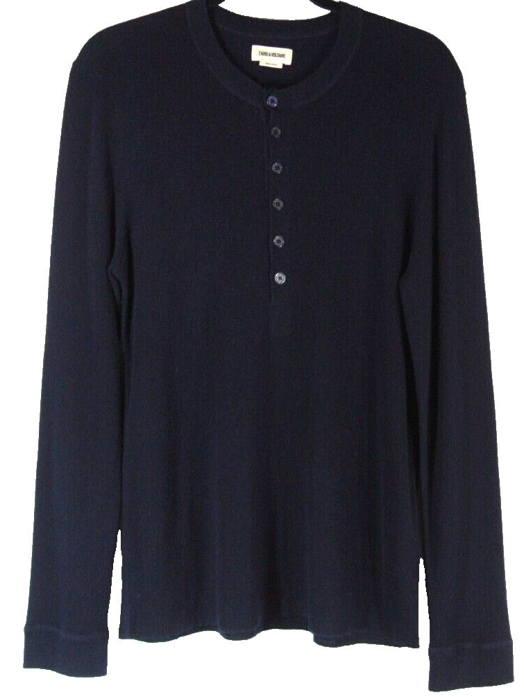 New Zadig & Voltaire Men's Button Neck Wool Blend Sweater In Navy- Size S #S4531